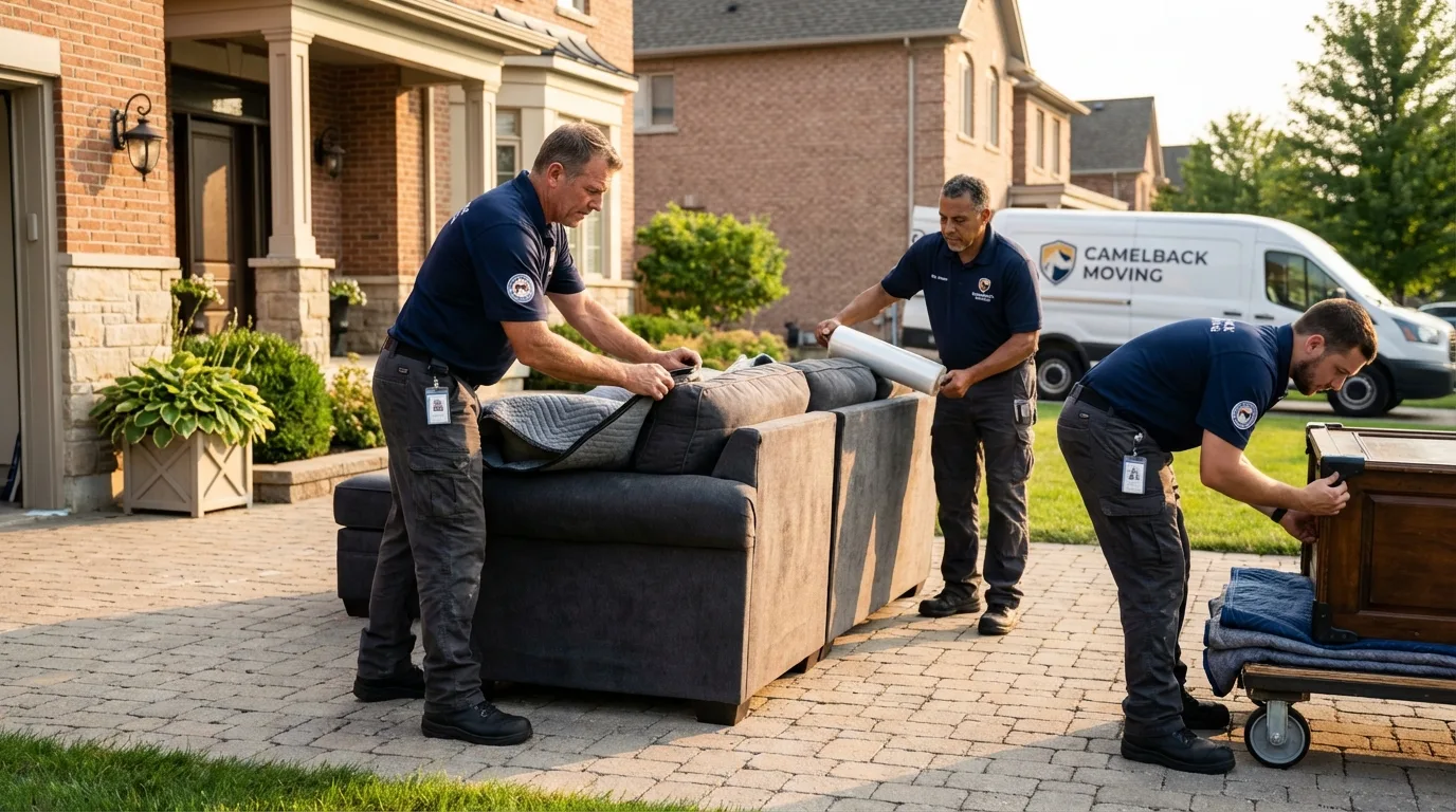 Large estate moving crew wrapping furniture in Linden, TX
